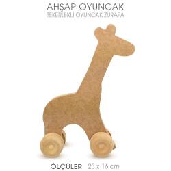 Ahşap Oyuncak Tekerlekli Zürafa (23x16 cm) - Tual Hobi Sanat
