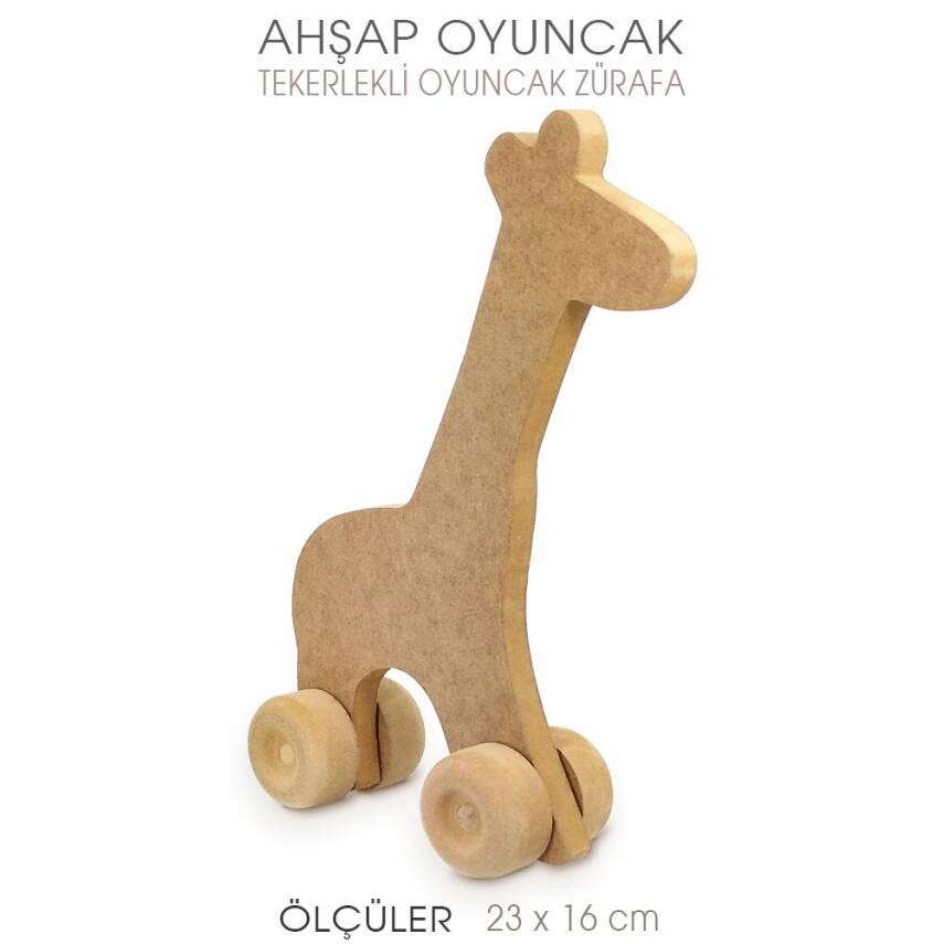 Ahşap Oyuncak Tekerlekli Zürafa (23x16 cm) - 2
