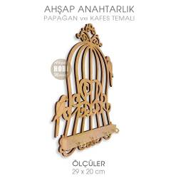 Ahşap Papağanlı Vintage Anahtarlık Kapı Süsü (29x20 cm) - Tual Hobi Craft İst (1)