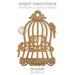 Ahşap Papağanlı Vintage Anahtarlık Kapı Süsü (29x20 cm) - Tual Hobi Craft İst