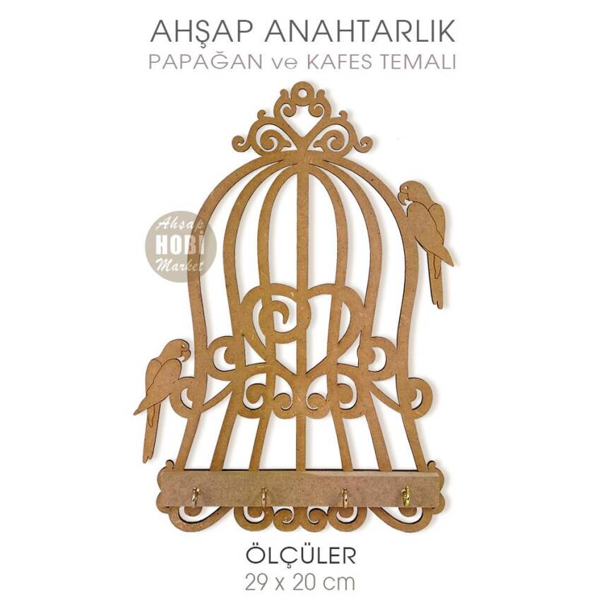 Ahşap Papağanlı Vintage Anahtarlık Kapı Süsü (29x20 cm) - 1