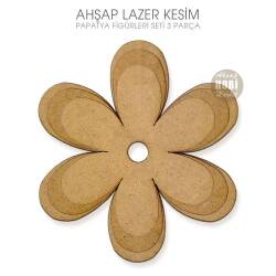 Ahşap Papatya Figürleri Seti (3 Parça) Lazer Kesim - Tual Hobi Sanat (1)