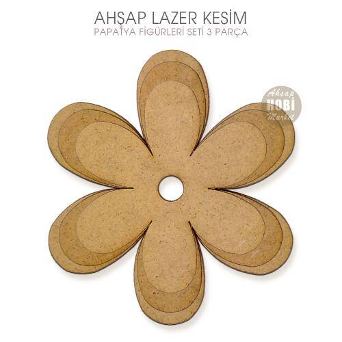 Ahşap Papatya Figürleri Seti (3 Parça) Lazer Kesim - 2