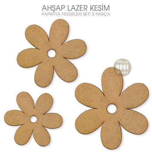 Ahşap Papatya Figürleri Seti (3 Parça) Lazer Kesim - 1