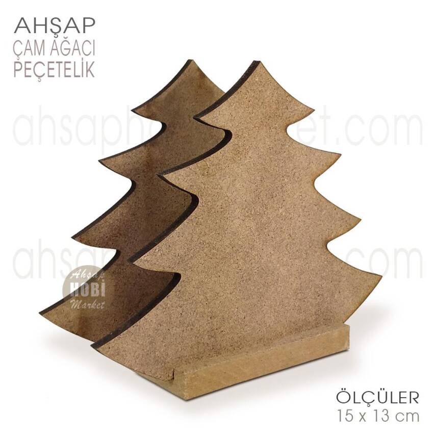 Ahşap Peçetelik Çam Ağacı Figürlü (15x13 cm) Ham Mdf - 2