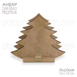 Ahşap Peçetelik Çam Ağacı Figürlü (15x13 cm) Ham Mdf - Tual Hobi Craft İst
