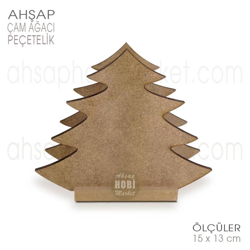 Ahşap Peçetelik Çam Ağacı Figürlü (15x13 cm) Ham Mdf - 1