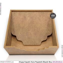 Ahşap Peçetelik Kapaklı Klasik (20x20 cm) Ham Mdf - 3