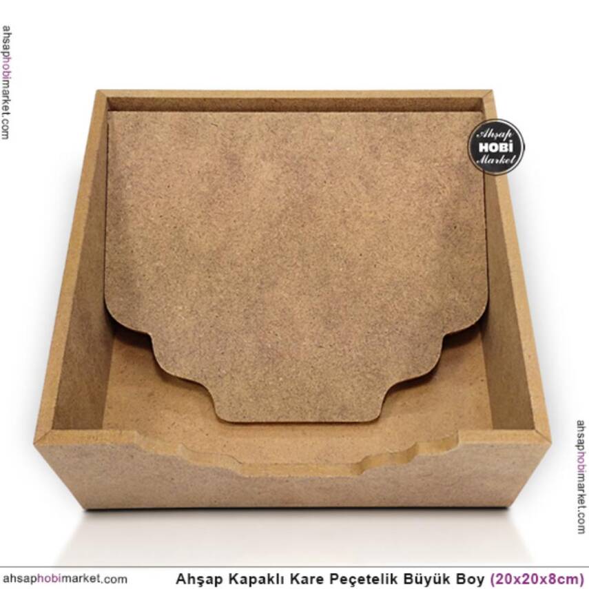 Ahşap Peçetelik Kapaklı Klasik (20x20 cm) Ham Mdf - 3