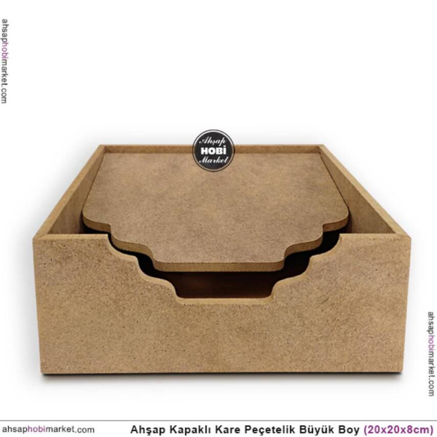 Ahşap Peçetelik Kapaklı Klasik (20x20 cm) Ham Mdf - 1