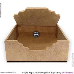 Ahşap Peçetelik Kapaklı Klasik (20x20 cm) Ham Mdf - Tual Hobi Sanat (1)