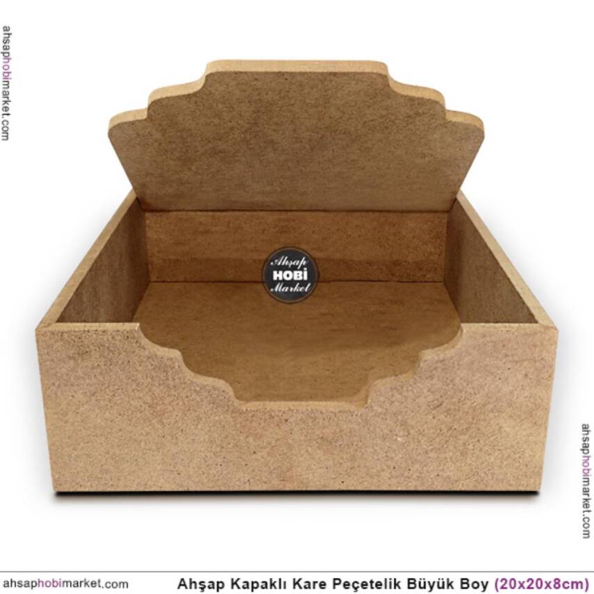 Ahşap Peçetelik Kapaklı Klasik (20x20 cm) Ham Mdf - 2