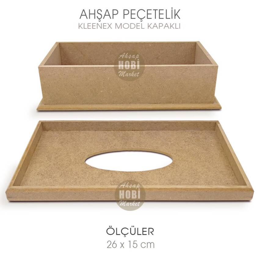 Ahşap Peçetelik Kleenex Model (26x15 cm) Ham Ahşap - 3
