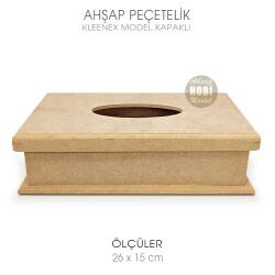 Ahşap Peçetelik Kleenex Model (26x15 cm) Ham Ahşap - Tual Hobi Craft İst