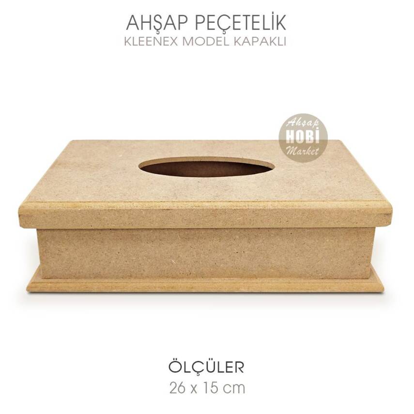 Ahşap Peçetelik Kleenex Model (26x15 cm) Ham Ahşap - 1