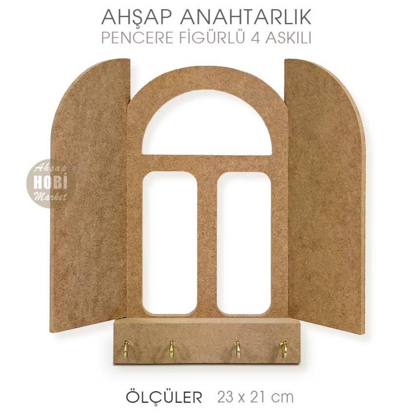 Ahşap Pencere Görünümlü Anahtarlık Pano (23X21 cm) - 1