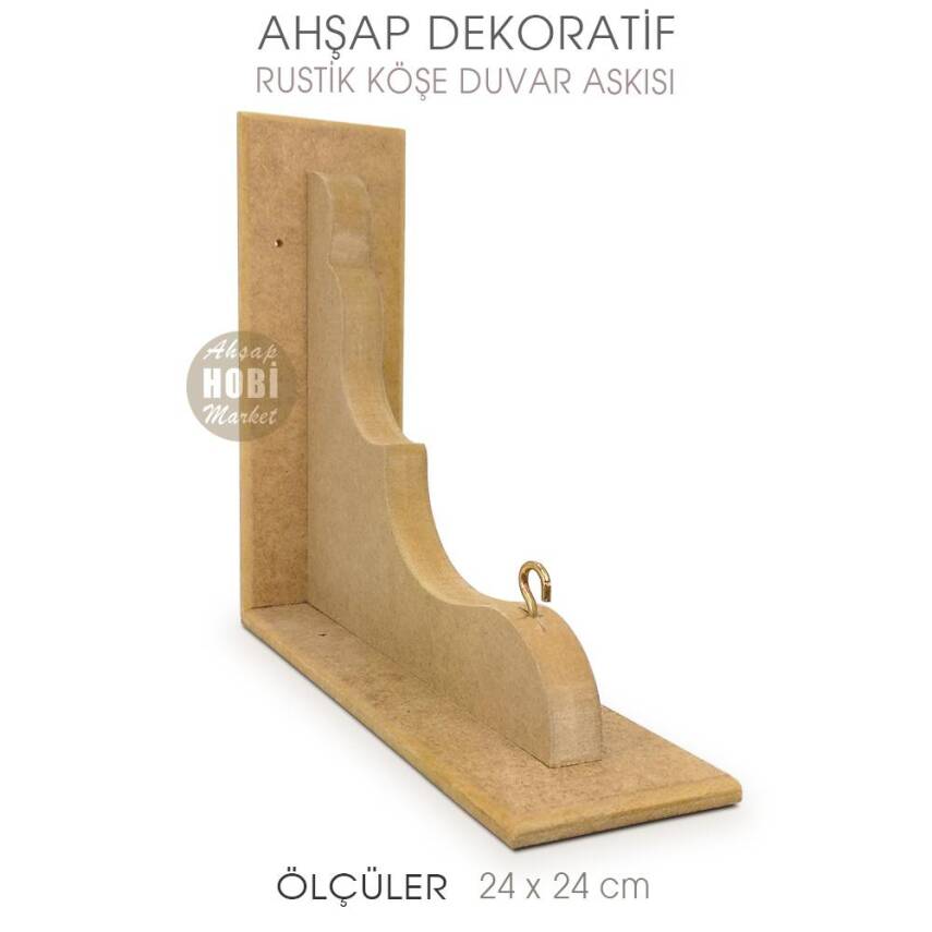 Ahşap Rustik Köşe Duvar Askısı (24x24 cm) Ham Boyanabilir - 1