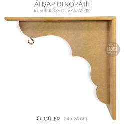 Ahşap Rustik Köşe Duvar Askısı (24x24 cm) Ham Boyanabilir - Tual Hobi Sanat (1)