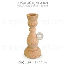 Ahşap Şamdan Mumluk Kısa Boy (12X5,5 cm) Doğal Ağaç - Tual Hobi Craft İst (1)