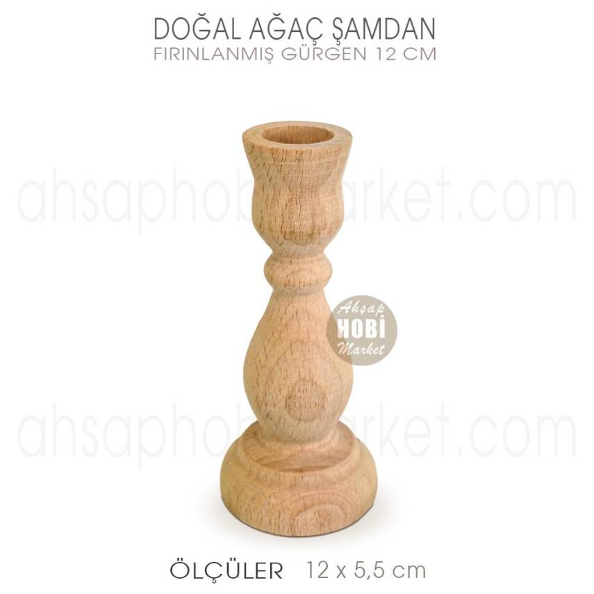 Ahşap Şamdan Mumluk Kısa Boy (12X5,5 cm) Doğal Ağaç - 2