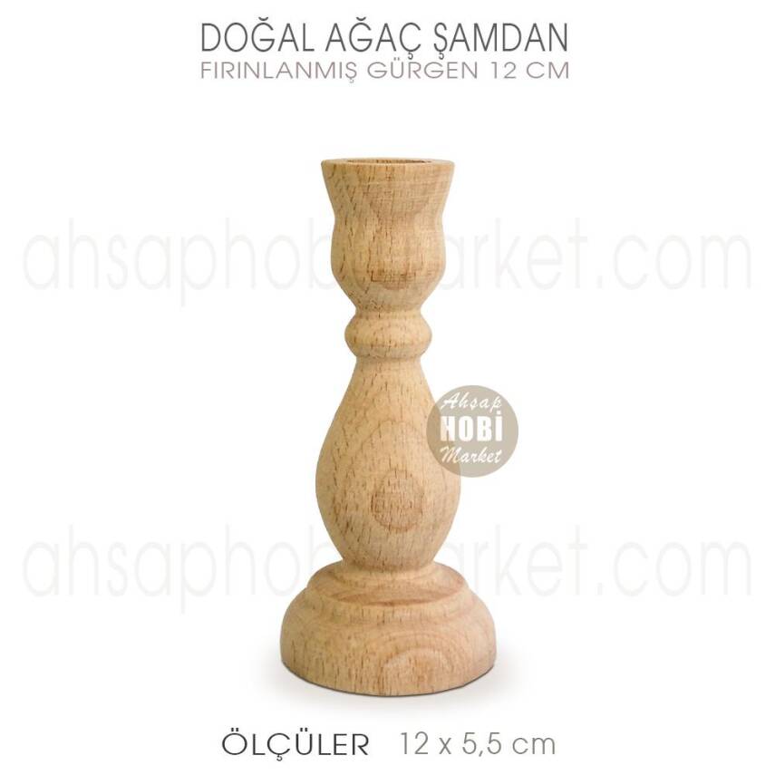 Ahşap Şamdan Mumluk Kısa Boy (12X5,5 cm) Doğal Ağaç - 1