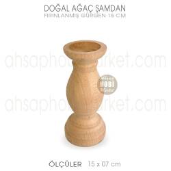Ahşap Şamdan Mumluk Kısa Boy (15X7 cm) Doğal Ağaç - Tual Hobi Craft İst (1)