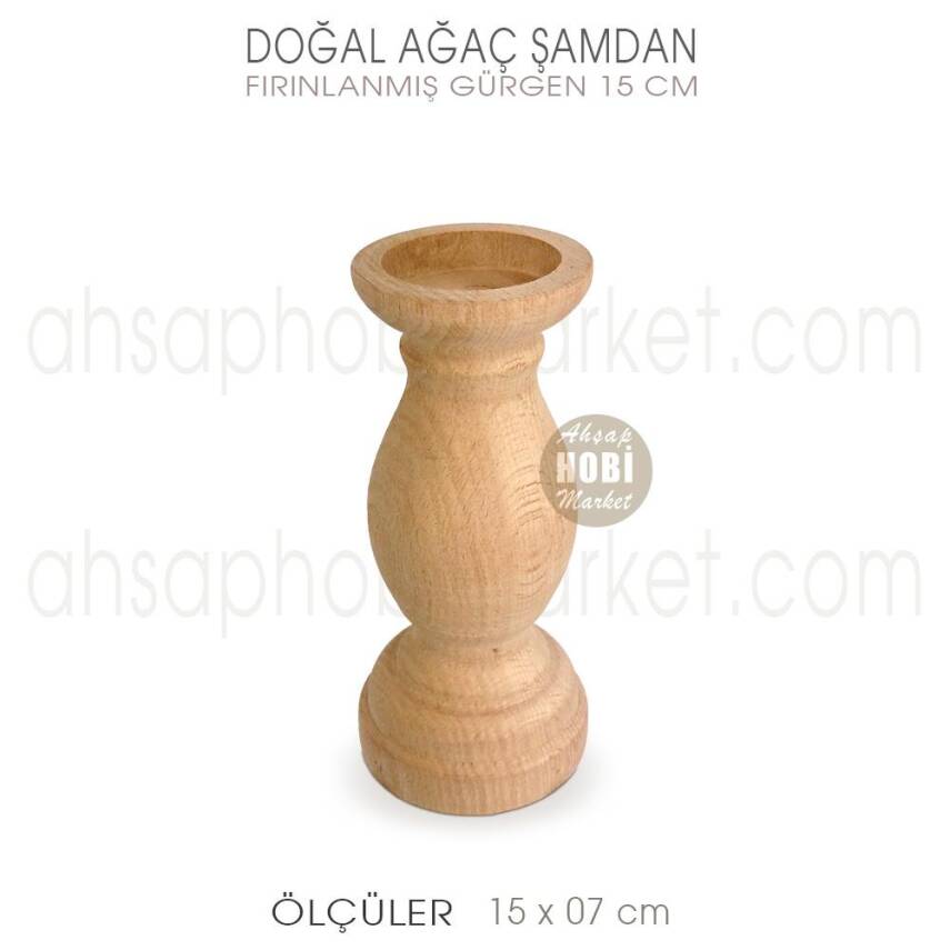 Ahşap Şamdan Mumluk Kısa Boy (15X7 cm) Doğal Ağaç - 2
