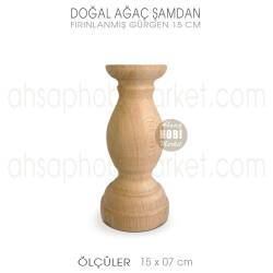 Ahşap Şamdan Mumluk Kısa Boy (15X7 cm) Doğal Ağaç - Tual Hobi Craft İst