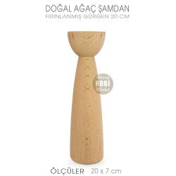 Ahşap Şamdan Mumluk Kısa Boy (20X7 cm) Doğal Ağaç - Tual Hobi Craft İst