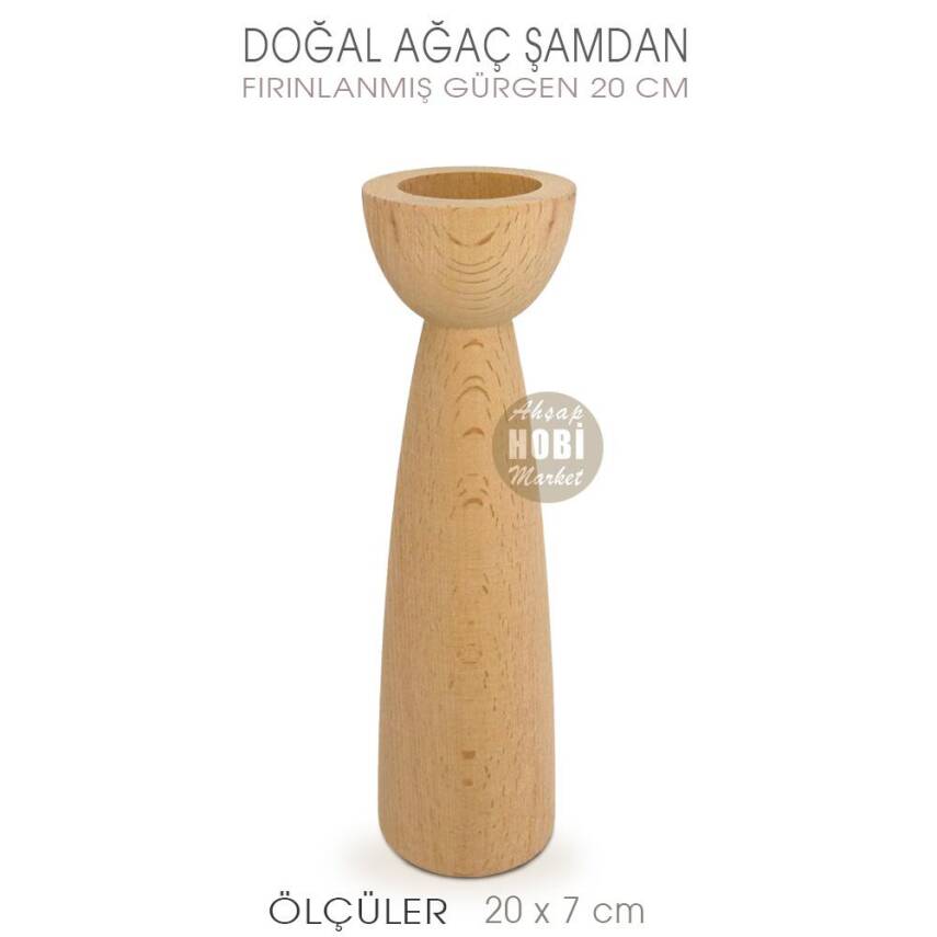 Ahşap Şamdan Mumluk Kısa Boy (20X7 cm) Doğal Ağaç - 2