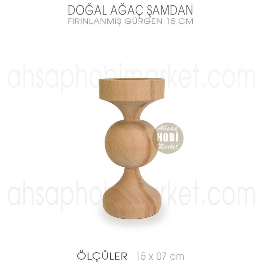Ahşap Şamdan Mumluk Küçük Boy (15X7 cm) Doğal Ağaç - 1