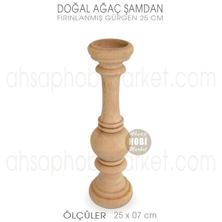 Ahşap Şamdan Mumluk Midi Boy (25X7 cm) Doğal Ağaç - 2
