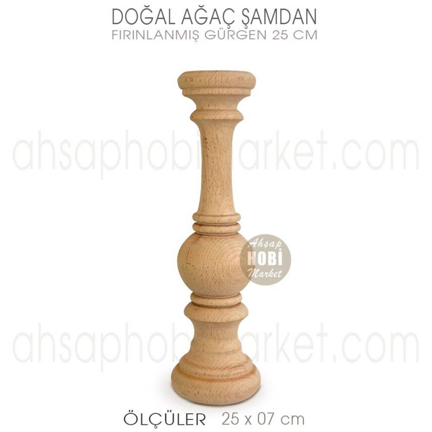 Ahşap Şamdan Mumluk Midi Boy (25X7 cm) Doğal Ağaç - 1