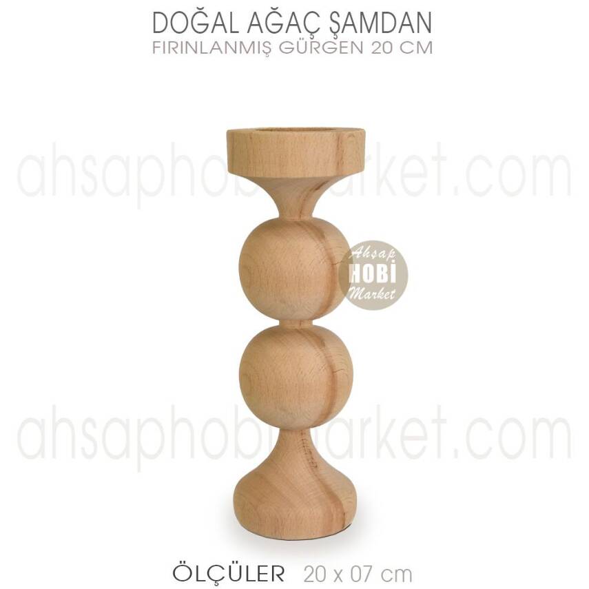 Ahşap Şamdan Mumluk Orta Boy (20X7 cm) Doğal Ağaç - 1