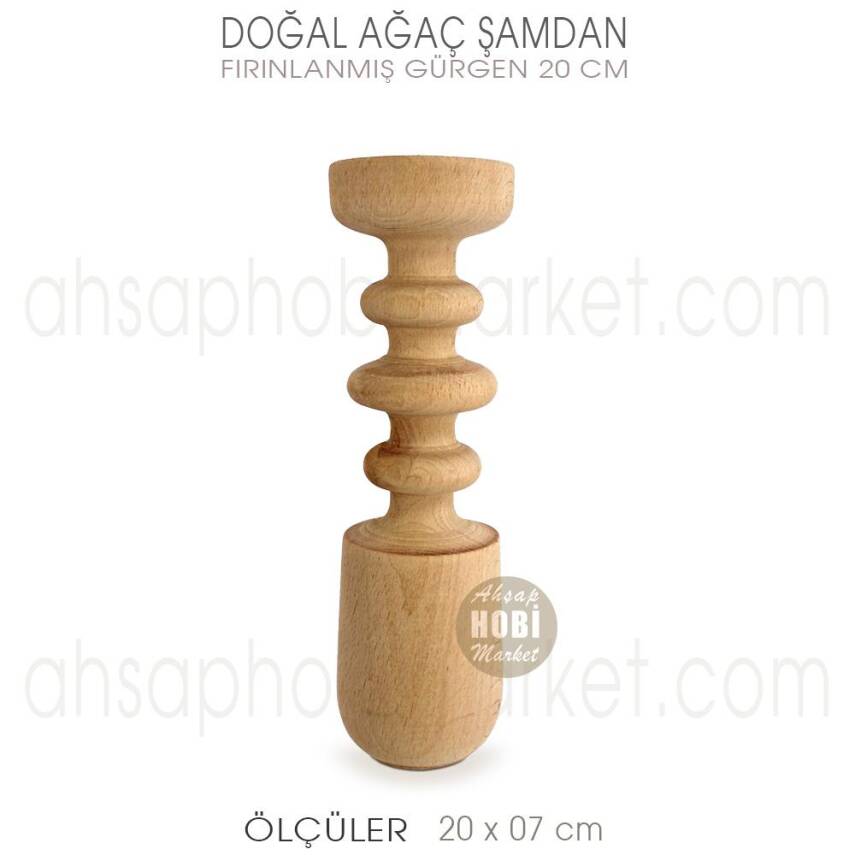 Ahşap Şamdan Mumluk Orta Boy (20X7 cm) Doğal Ağaç - 1