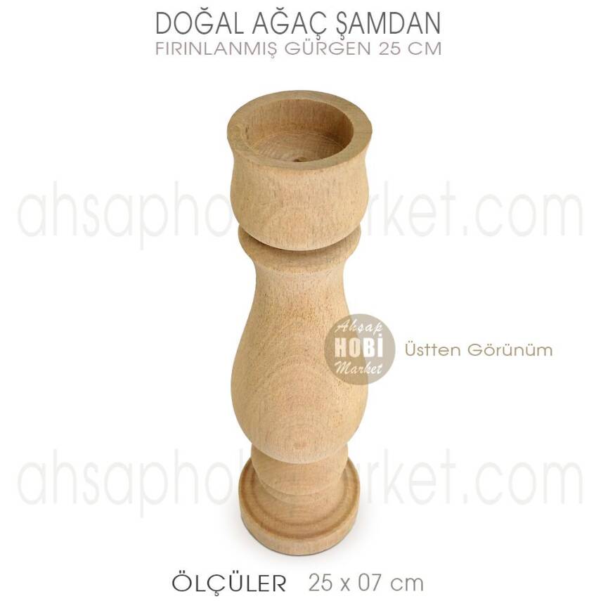 Ahşap Şamdan Mumluk Orta Boy (25X7 cm) Doğal Ağaç - 2
