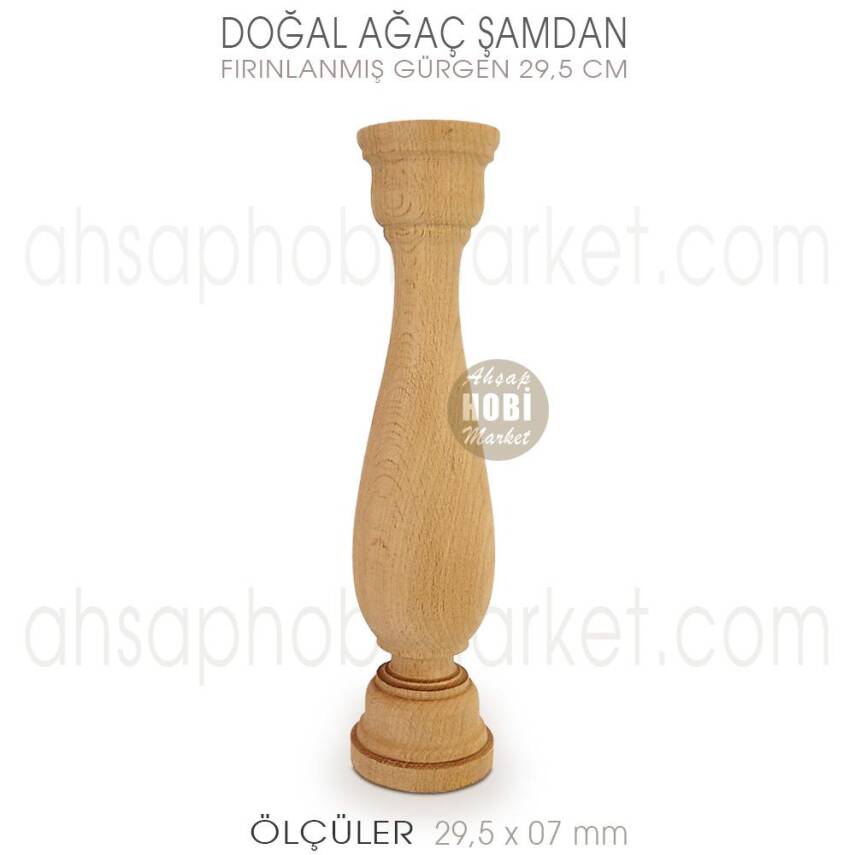 Ahşap Şamdan Mumluk Orta Boy (29,5X7 cm) Doğal Ağaç - 1