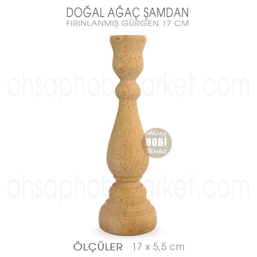 Ahşap Şamdan Mumluk Uzun Boy (17X5,5 cm) Doğal Ağaç - 1