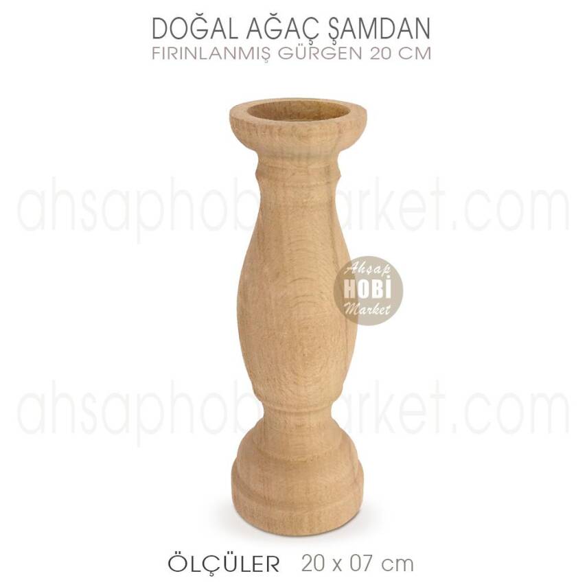 Ahşap Şamdan Mumluk Uzun Boy (20X7 cm) Doğal Ağaç - 2