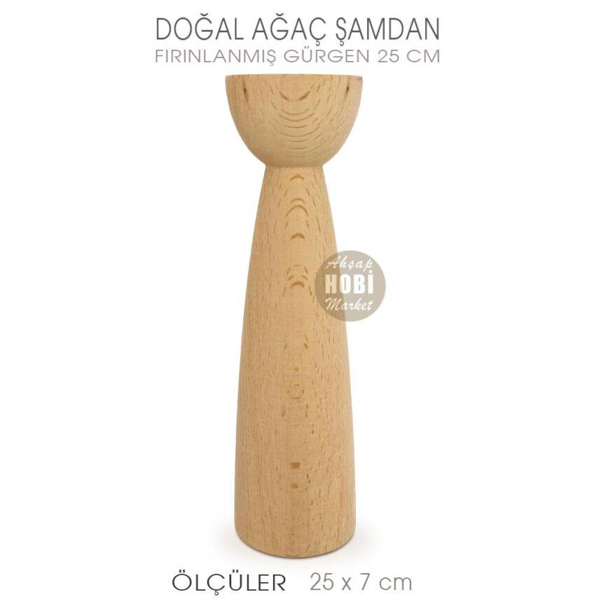 Ahşap Şamdan Mumluk Uzun Boy (25X7 cm) Doğal Ağaç - 1