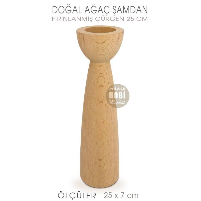 Ahşap Şamdan Mumluk Uzun Boy (25X7 cm) Doğal Ağaç - 2