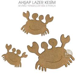Ahşap Süsler 3'lü Sevimli Yengeçler (3 Parça) - Tual Hobi Sanat