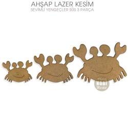 Ahşap Süsler 3'lü Sevimli Yengeçler (3 Parça) - Tual Hobi Sanat (1)