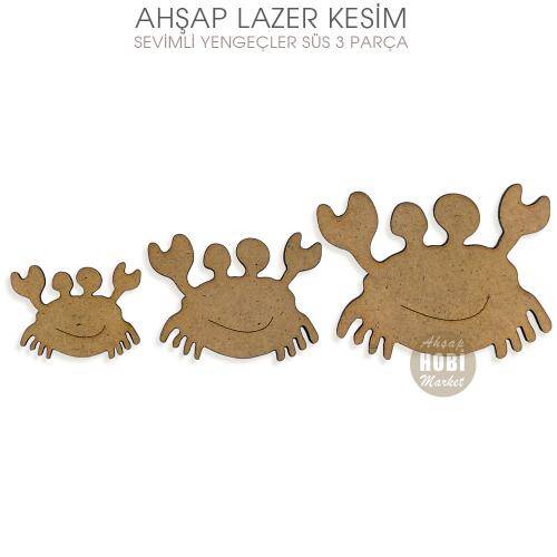 Ahşap Süsler 3'lü Sevimli Yengeçler (3 Parça) - 2