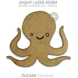 Ahşap Süsler - Sevimli Ahtapot (7,5x6,5cm) - Tual Hobi Sanat