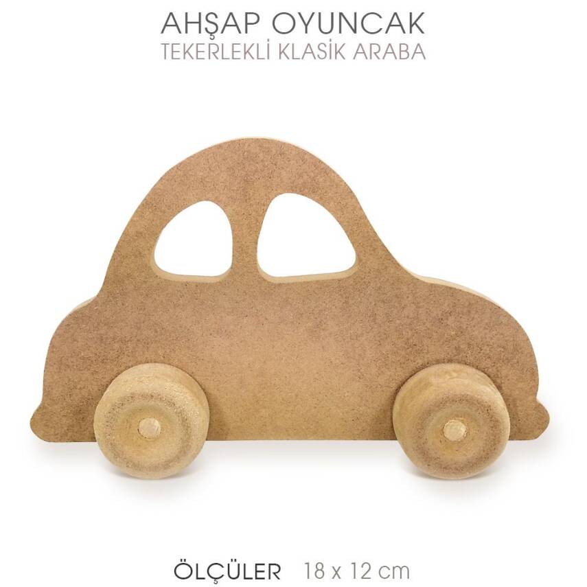 Ahşap Tekerlekli Oyuncak Araba Klasik (18x12 cm) - 1
