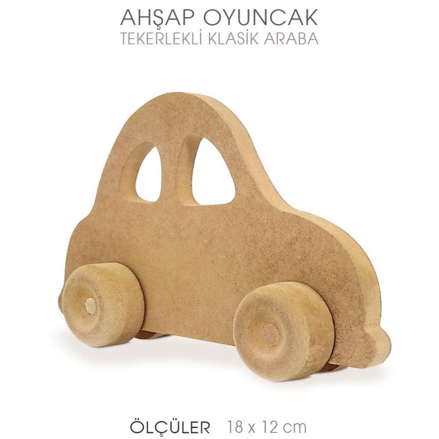 Ahşap Tekerlekli Oyuncak Araba Klasik (18x12 cm) - 2