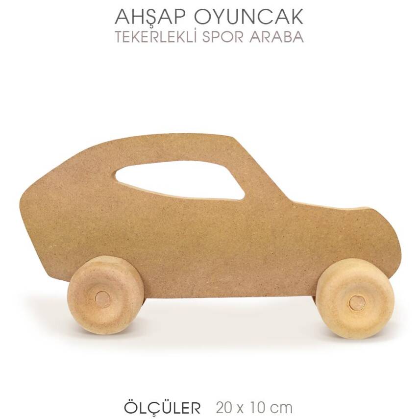 Ahşap Tekerlekli Oyuncak Araba Spor (20x10 cm) - 1