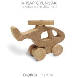 Ahşap Tekerlekli Oyuncak Helikopter (13x9 cm) - Tual Hobi Sanat