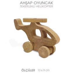 Ahşap Tekerlekli Oyuncak Helikopter (13x9 cm) - Tual Hobi Sanat (1)
